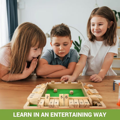 Shut The Box Board Game ~ Classic wooden dice game for family fun.