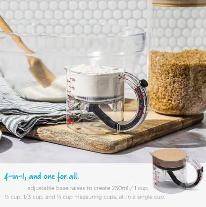 4-in-1 Adjustable Measuring Cup ~ From flour to honey, one cup rules them all.