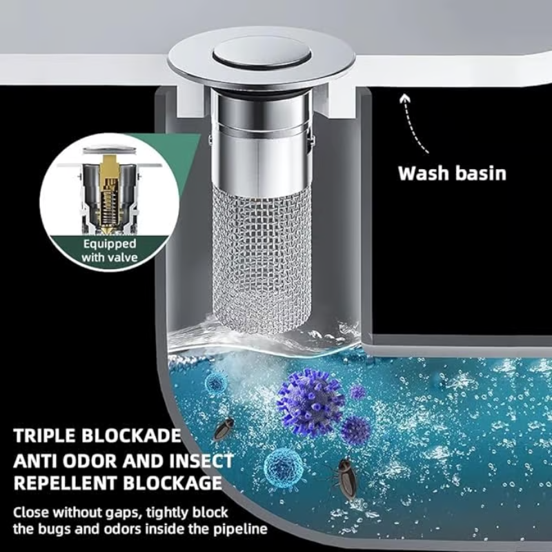 Sink Drain Strainer ~ Effortless Switch between Draining and Sealing in a Snap