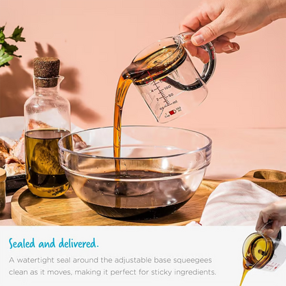 4-in-1 Adjustable Measuring Cup ~ From flour to honey, one cup rules them all.