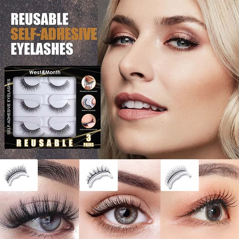 Reusable Self Adhesive Eyelashes (3 Pack) ~ Instant lash lift without glue or mess.
