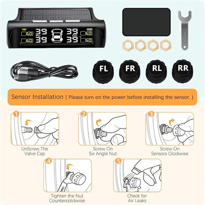 Solar Powered Tire Pressure Monitoring System ~ Real-time safety alerts for worry-free driving.