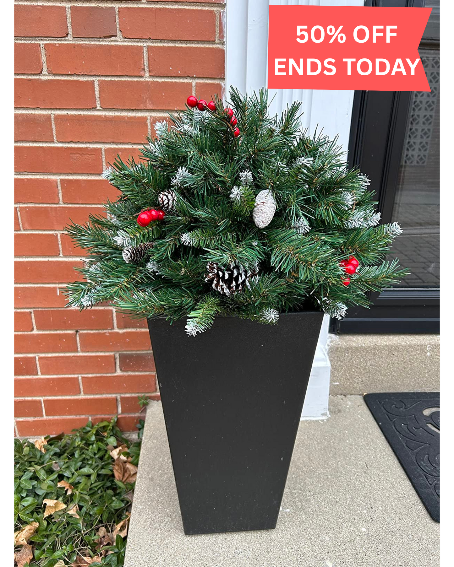 Mini Artificial Christmas Tree / Weatherproof sparkle for entryways and patios.
