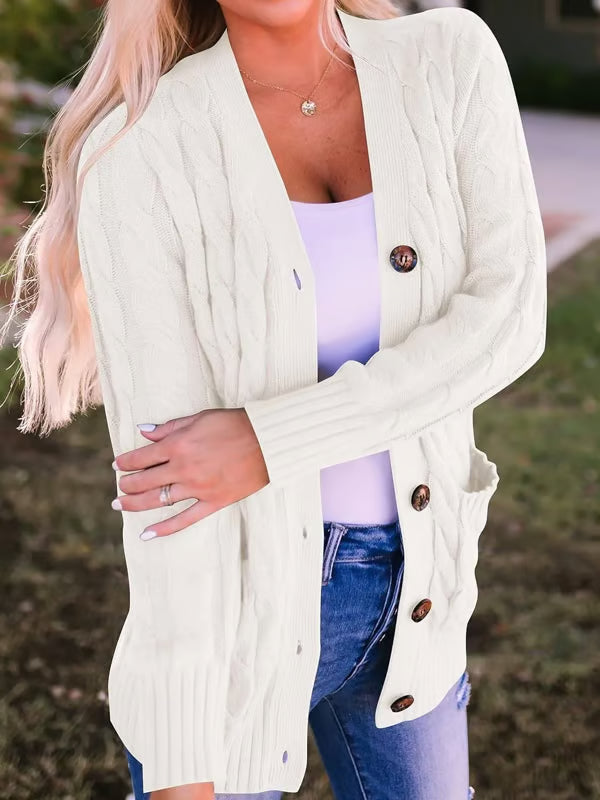 Long Sleeve Button Down Cable Knit Cardigan ~ Cozy fall favorite for work or weekends.