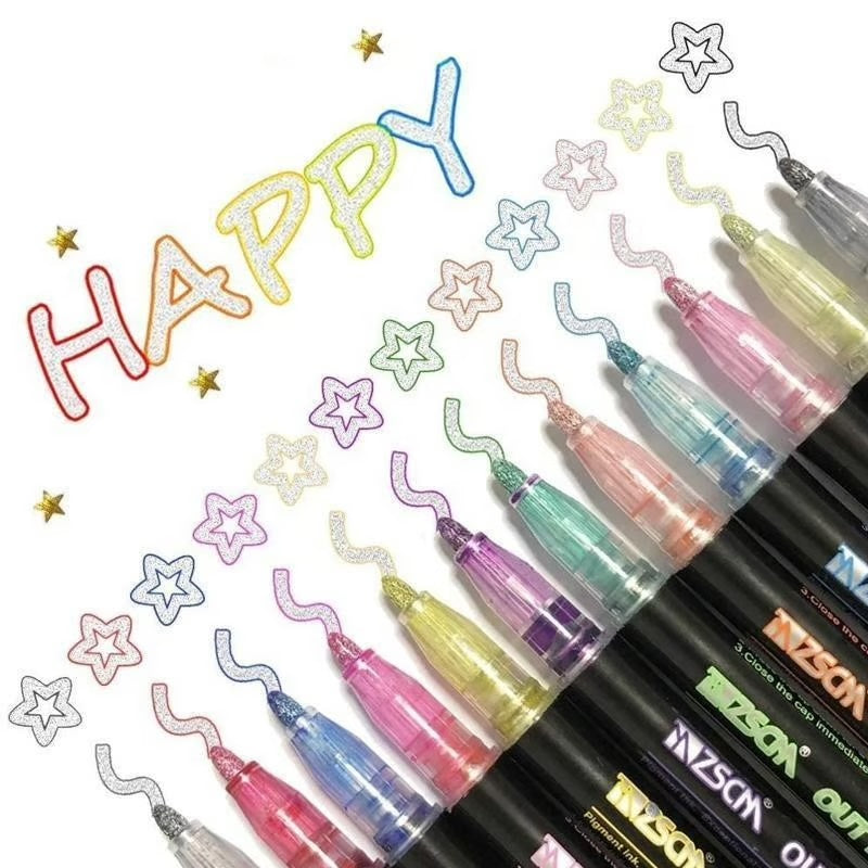 Dual-line Highlighter Set ~ Metallic outlines for stunning designs in seconds
