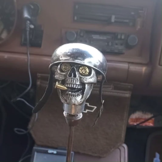 Skull Soldier Gear Knob ~ Heavy-duty metal grip with outlaw style.