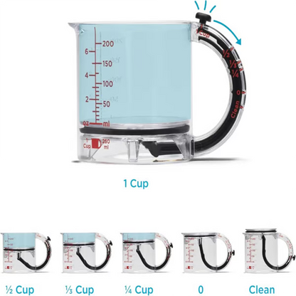 4-in-1 Adjustable Measuring Cup ~ From flour to honey, one cup rules them all.
