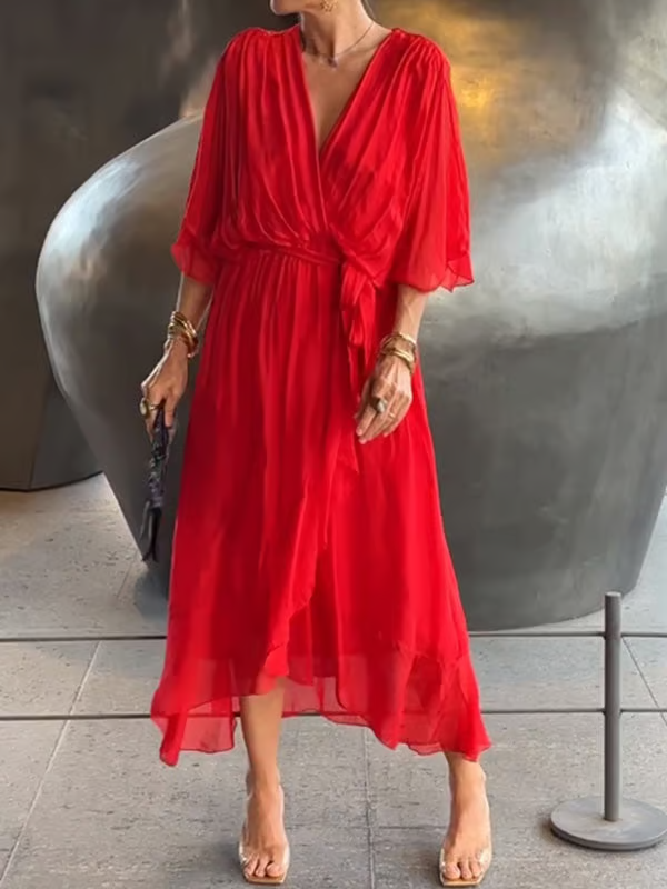 Chiffon V-Neck Maxi Dress ~ Flowing elegance that flatters every figure.