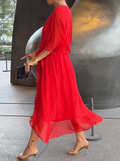 Chiffon V-Neck Maxi Dress ~ Flowing elegance that flatters every figure.