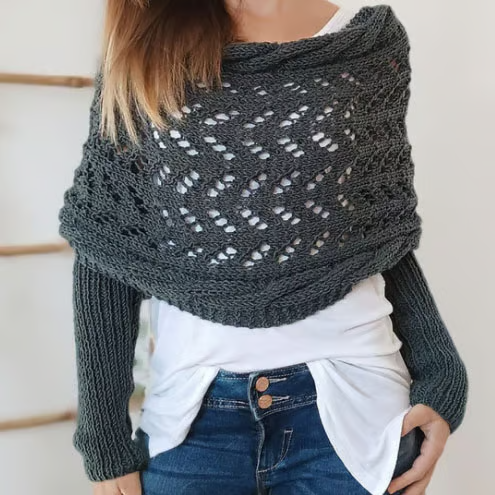 Hand-knitted Scarf with Sleeves ~ Layer up in seconds, lounge all day.