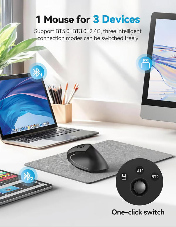 Ergonomical Vertical Mouse ~ Natural grip for all-day comfort and control