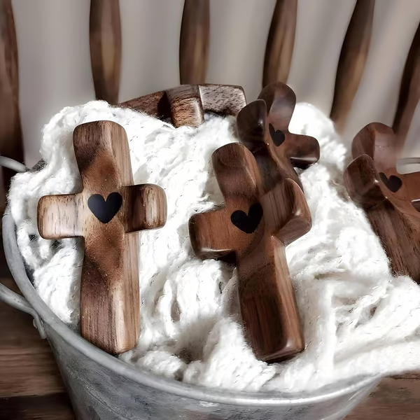 Handmade Wooden Cross My Heart ~ A Pocket-Sized Symbol of Faith and Love.