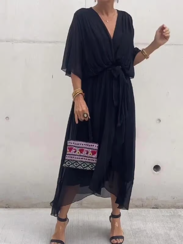 Chiffon V-Neck Maxi Dress ~ Flowing elegance that flatters every figure.