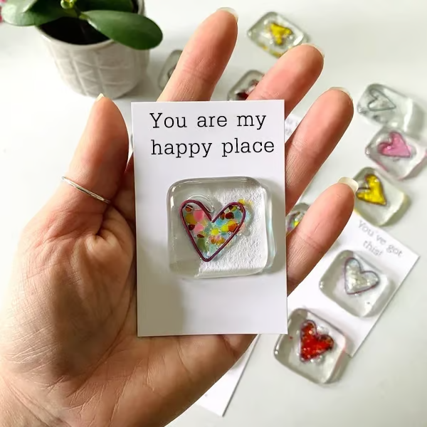 Fused Glass Heart Pocket Token ~ A Pocket-Sized Reminder of Love and Support