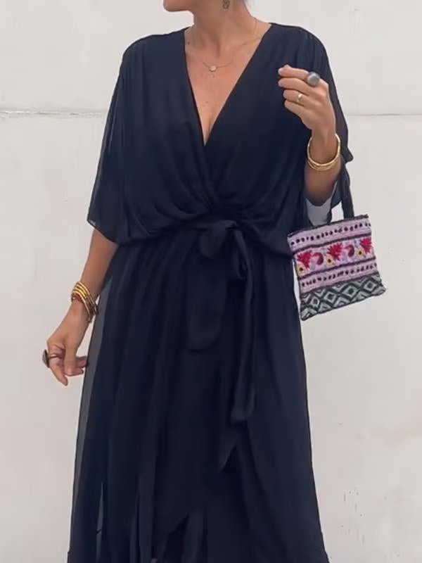 Chiffon V-Neck Maxi Dress ~ Flowing elegance that flatters every figure.