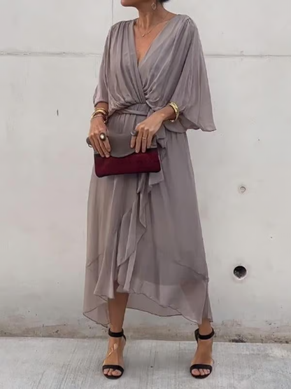 Chiffon V-Neck Maxi Dress ~ Flowing elegance that flatters every figure.