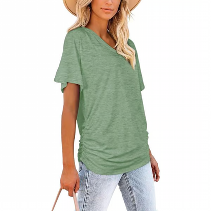 Short Sleeve V Neck Dolman Tops ~ Your go-to top for comfort and confidence-