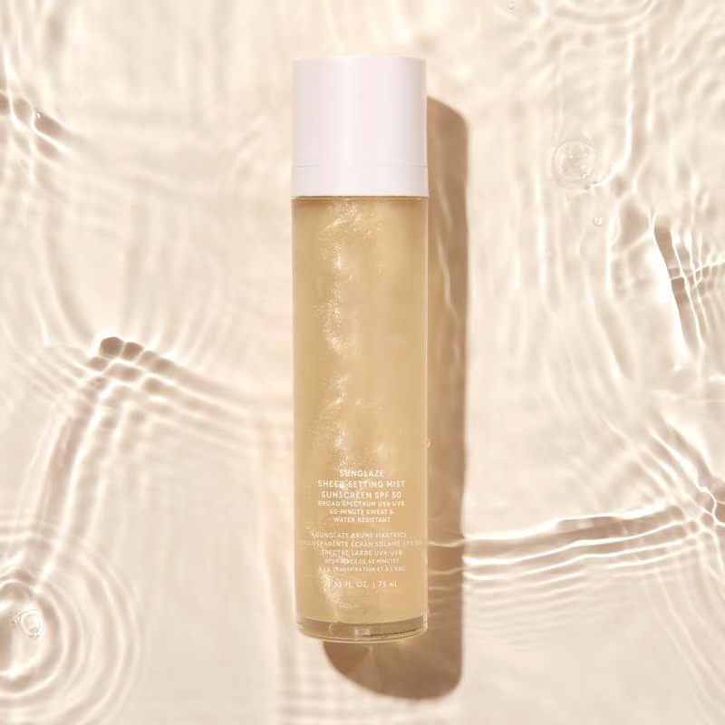 Sunglaze Setting Mist ~ Weightless SPF 50 & makeup lock in one spray.
