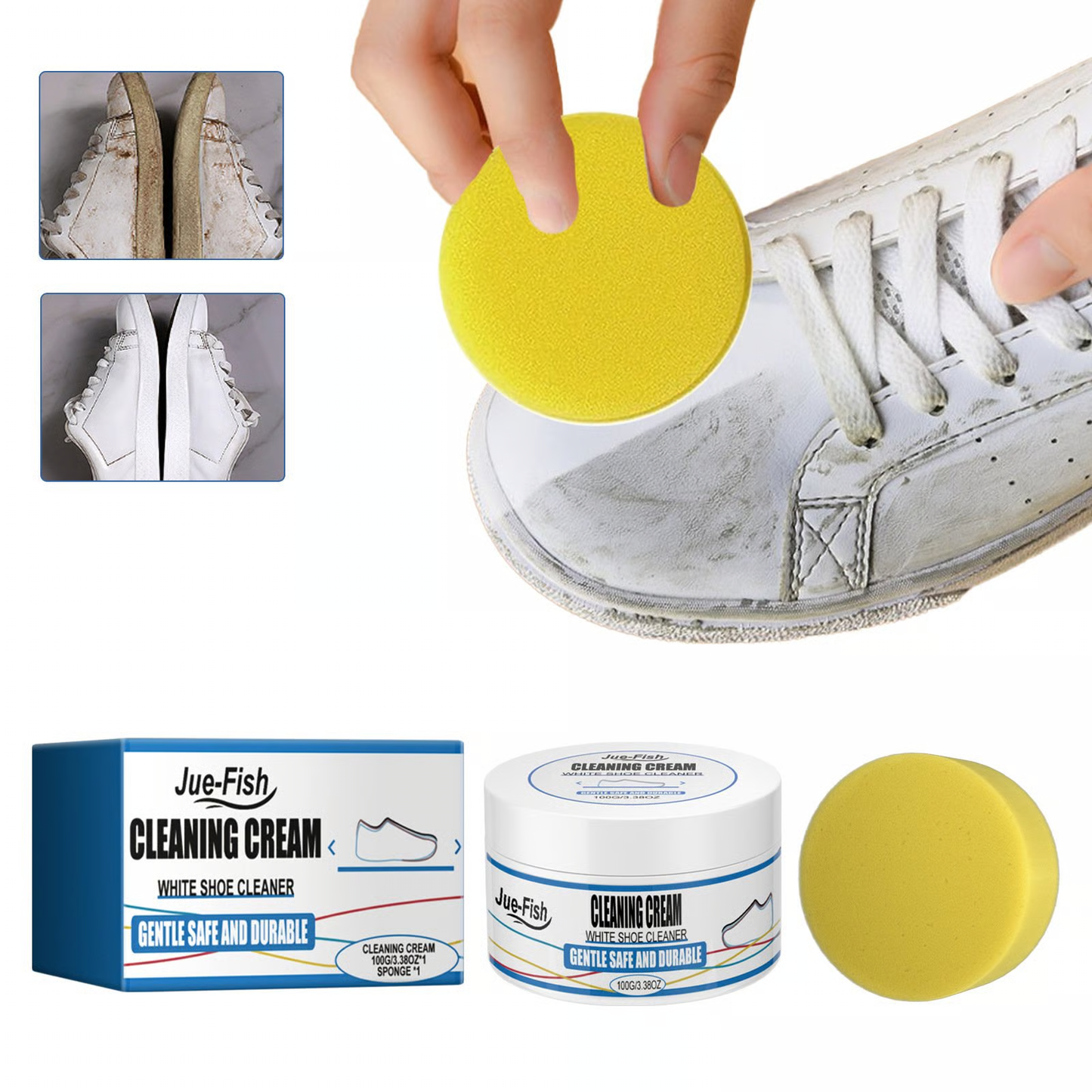 White Shoe Cleaning Cream ~ Restore spotless sneakers in seconds.