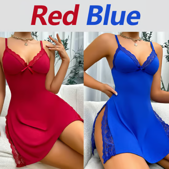 Lace Trim Slit Bowknot Decor Sleep Dress ~ Silky, flirty comfort for dreamy nights