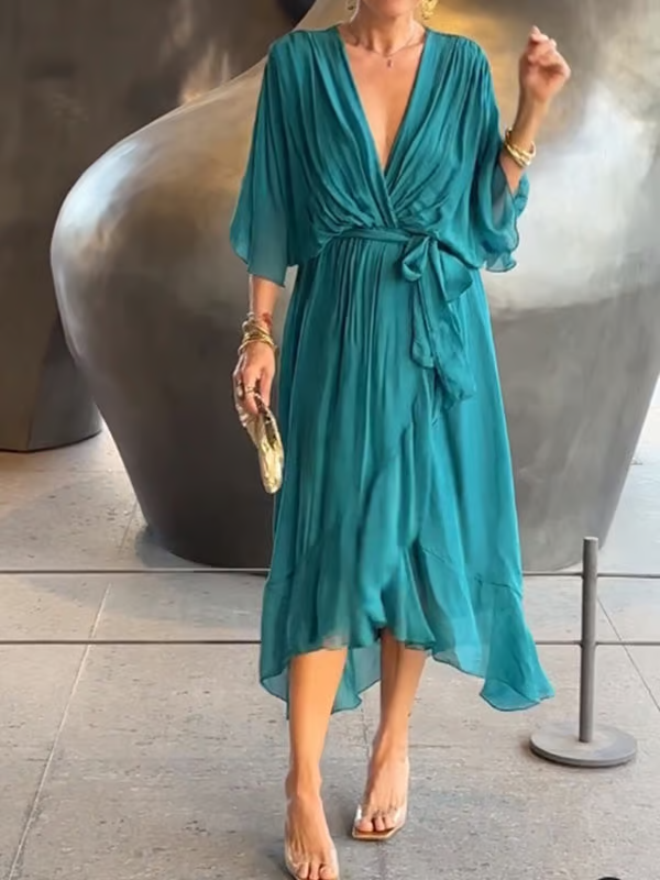 Chiffon V-Neck Maxi Dress ~ Flowing elegance that flatters every figure.