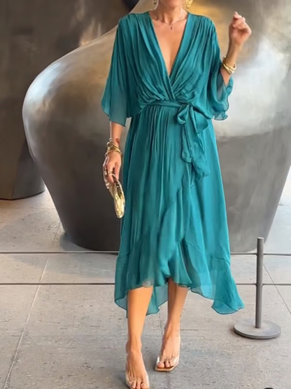 Chiffon V-Neck Maxi Dress ~ Flowing elegance that flatters every figure.