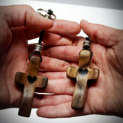 Handmade Wooden Cross My Heart ~ A Pocket-Sized Symbol of Faith and Love.