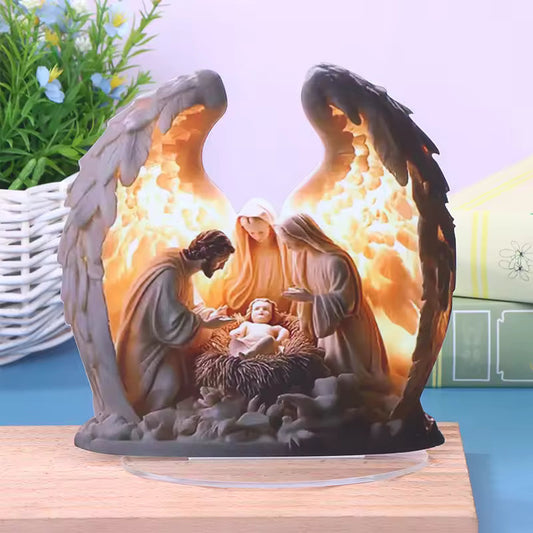 Angel Wing Nativity Scene Light Statue ~ A calm, glowing presence for your space.