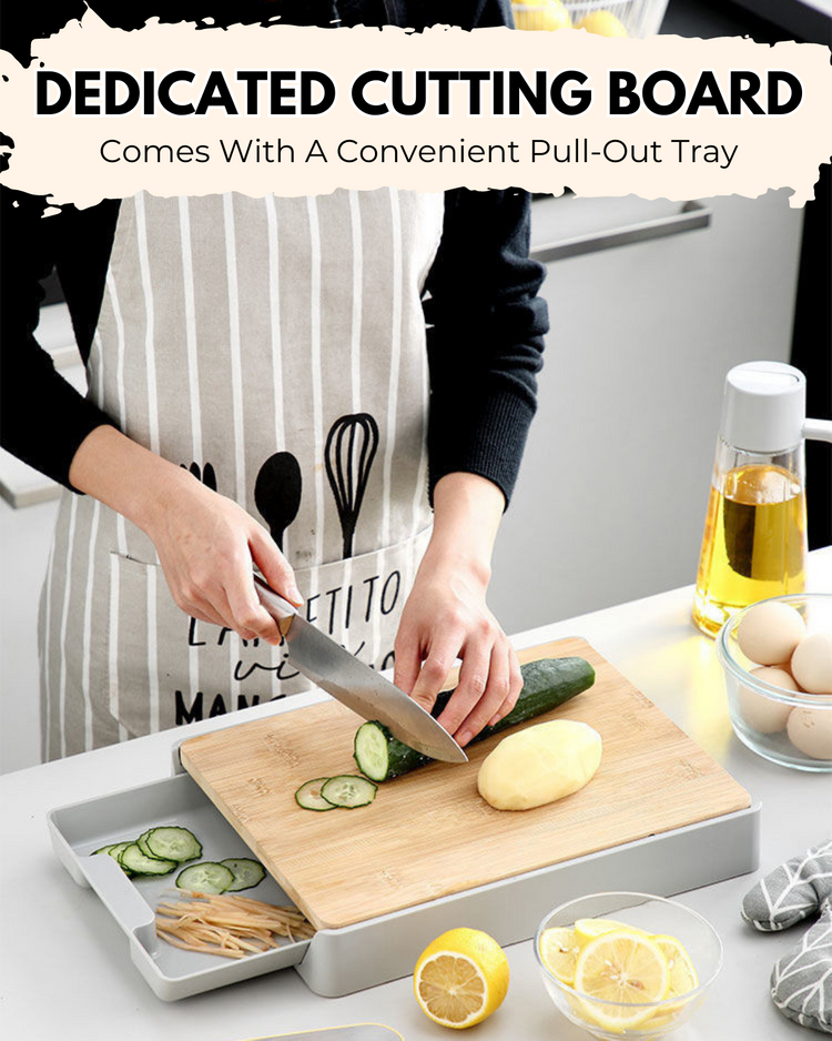 Wood Cutting Board with Pull-Out Tray ~ Mess-Free Meal Prep Made Easy-